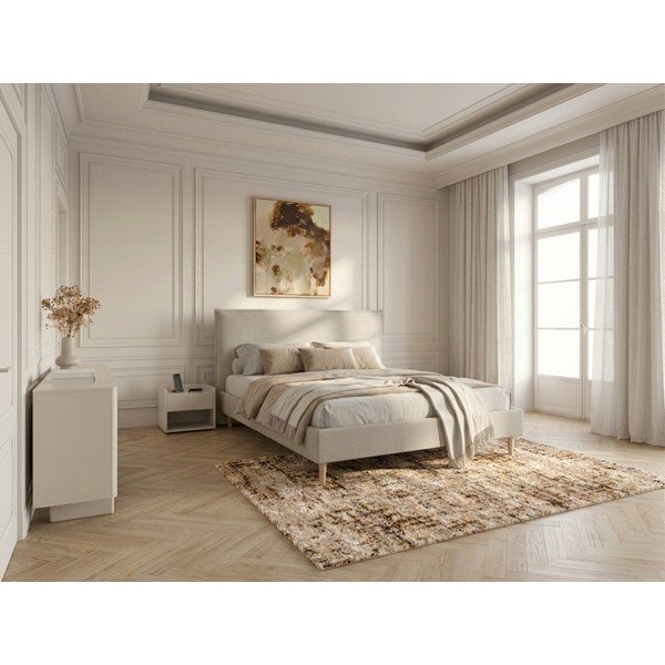Bézs kárpitozott franciaágy ágyráccsal 160x200 cm Sary – Bobochic Paris-image-1