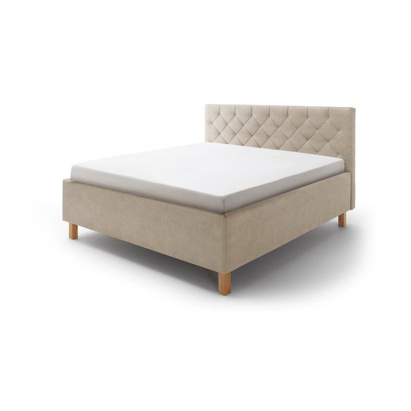 Bézs kárpitozott ágyneműtartós franciaágy ágyráccsal 180x200 cm San Remo – Meise Möbel