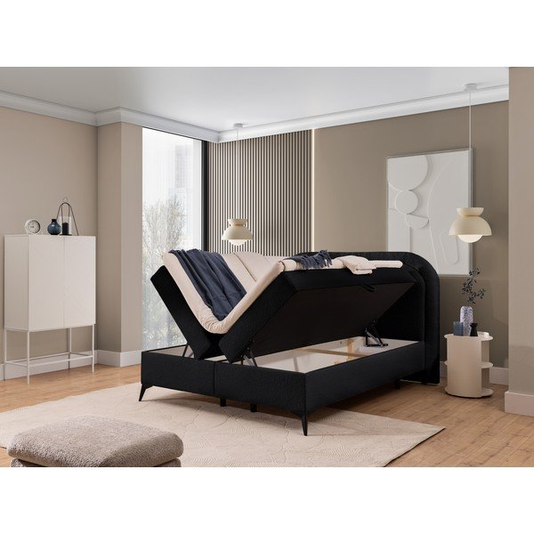 Fekete ágyneműtartós boxspring ágy 140x200 cm Ornes – Ropez-image-2