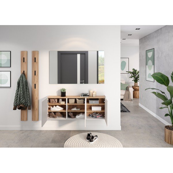 Krémszínű függő szekrény tölgyfa dekorral 138x52x25 cm Libbiano – Germania-image-4