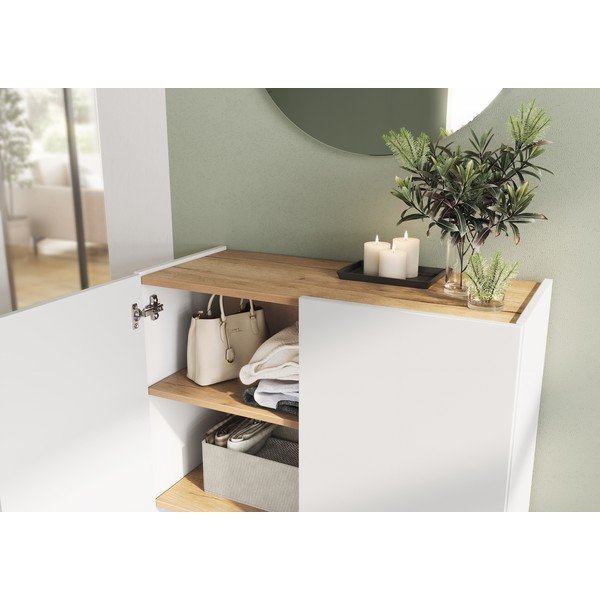 Fehér előszoba bútor tölgyfa dekorral 104x200x33 cm Alviano – Germania-image-4