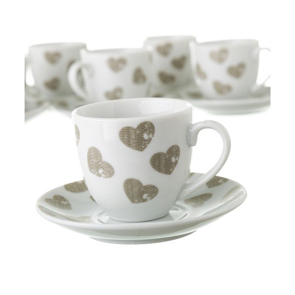 Love 6 darabos csésze és alátét készlet, fém tartóval - Unimasa-image-4