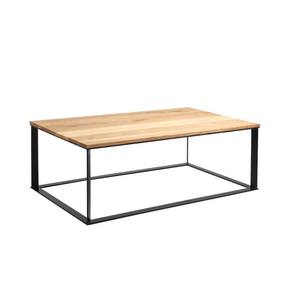 Skaden dohányzóasztal fekete konstrukcióval, tömör tölgyfa asztallappal, szélesség 140 cm - Custom Form