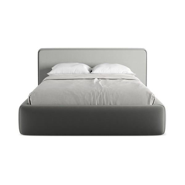 Szürke kárpitozott ágyneműtartós franciaágy ágyráccsal 140x200 cm Kiana – Makamii-image-4