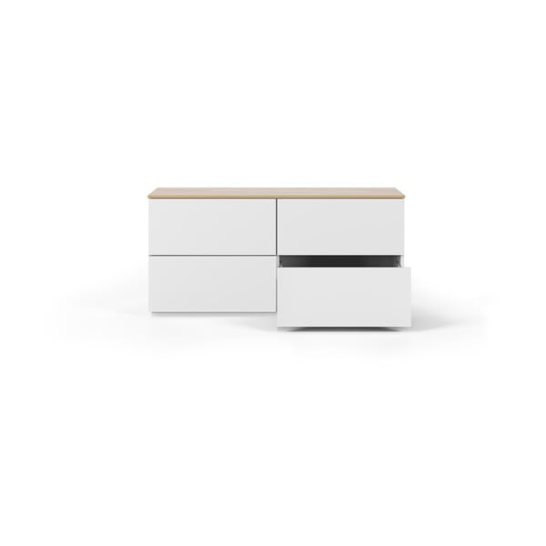 Fehér komód tölgyfa dekoros fiókokkal és fedlappal, 120 x 54 cm Join - TemaHome-image-3