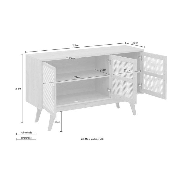 Natúr színű alacsony komód tölgyfa dekorral 128x75 cm Bridget – Støraa-image-4