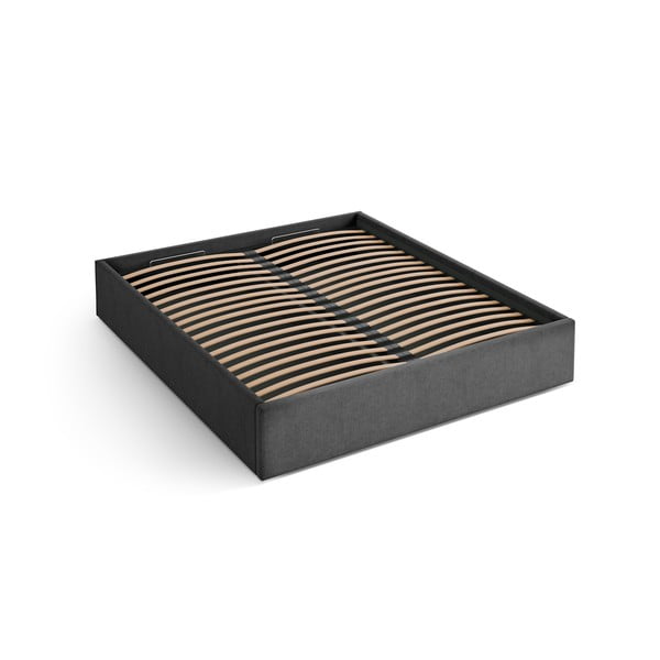 Antracitszürke kárpitozott ágyneműtartós-ágytámla nélkül franciaágy ágyráccsal 160x200 cm Susan – Micadoni 