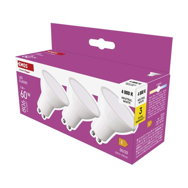 Semleges színű LED izzó szett 3 db-os GU10, 7 W – EMOS-image-3
