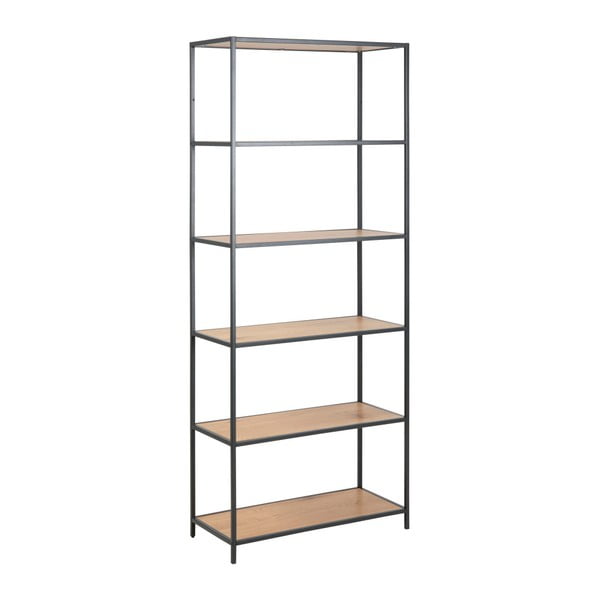 Fekete-natúr színű polcos állvány tölgyfa dekorral 77x185 cm Seaford – Actona-image-1