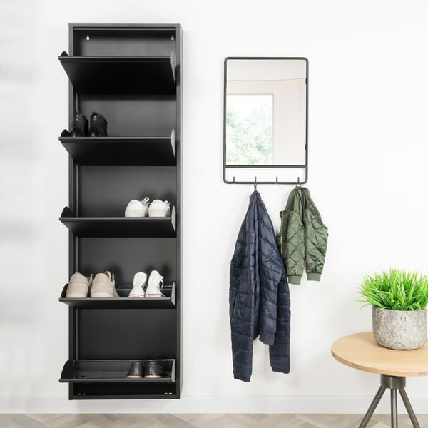 Fekete fém billenő ajtós cipőtartó 50x169x15 cm Billy – Spinder Design-image-1