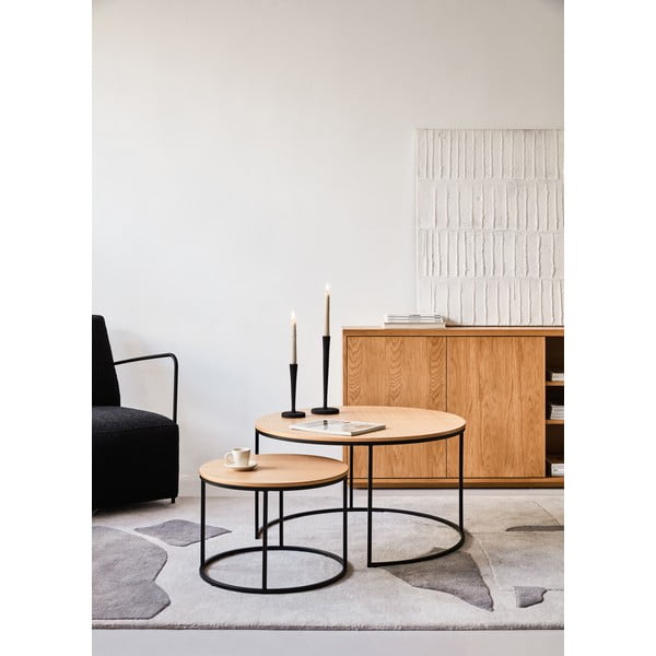 Barna kerek dohányzóasztal szett diófa dekoros asztallappal, 2 db-os ø 80 cm Yona - Kave Home-image-1