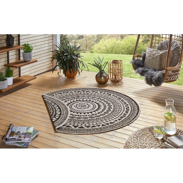 Coron fekete-krémszínű kültéri szőnyeg, ø 140 cm - NORTHRUGS-image-3