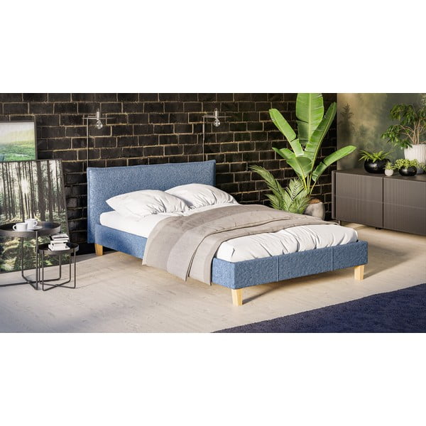 Kék kárpitozott franciaágy ágyráccsal 140x200 cm Tina – Ropez-image-2