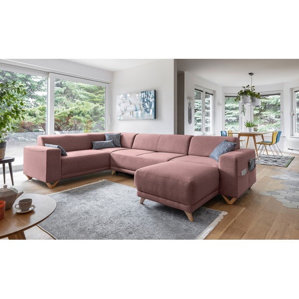 Rózsaszín kinyitható-tárolóhelyes sarokkanapé (bal oldali-U alakú) Classy Sophie – Miuform-image-3