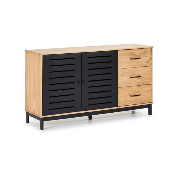 Alessia komód fa konstrukcióval és fekete részletekkel, szélesség 141 cm - Marckeric-image-2