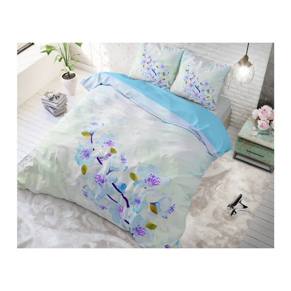 Sweet Flowers kék egyszemélyes ágyneműhuzat garnitúra pamutból, 140 x 220 cm - Sleeptime