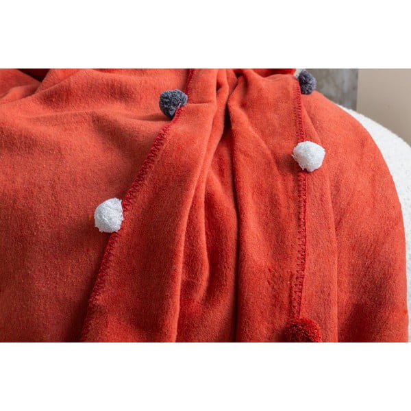 Téglavörös fleece ágytakaró 150x200 cm Pom Pom – Mijolnir-image-3