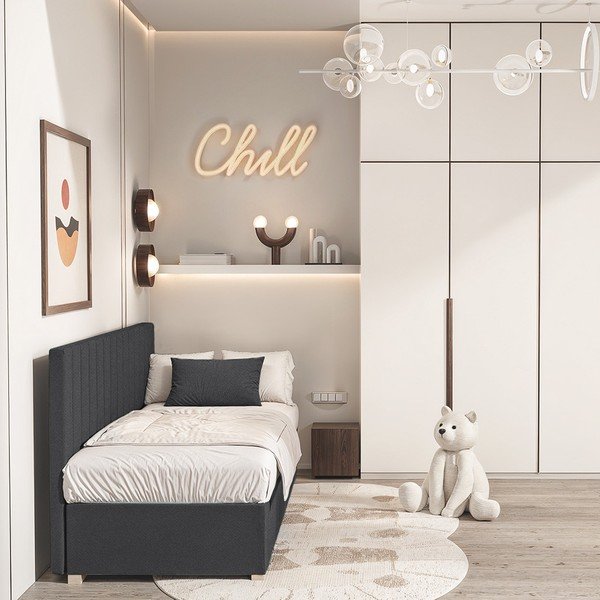 Sötétkék ágyneműtartós gyerekágy matraccal 90x200 cm Chill – Ghado-image-1