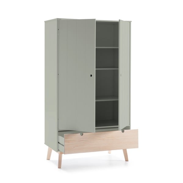 Kiara zöld gyerek ruhásszekrény borovi fenyő lábakkal - Marckeric-image-3