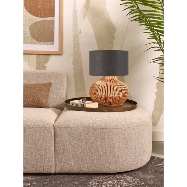 Sötétszürke-natúr színű asztali lámpa textil búrával (magasság 48 cm) Kalahari – Good&Mojo-image-3