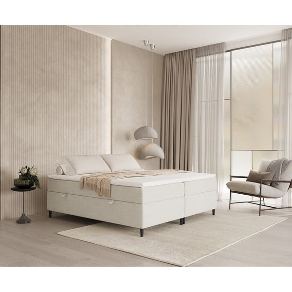 Krémszínű ágyneműtartós boxspring ágy 160x200 cm Araya – Maison de Rêve-image-1