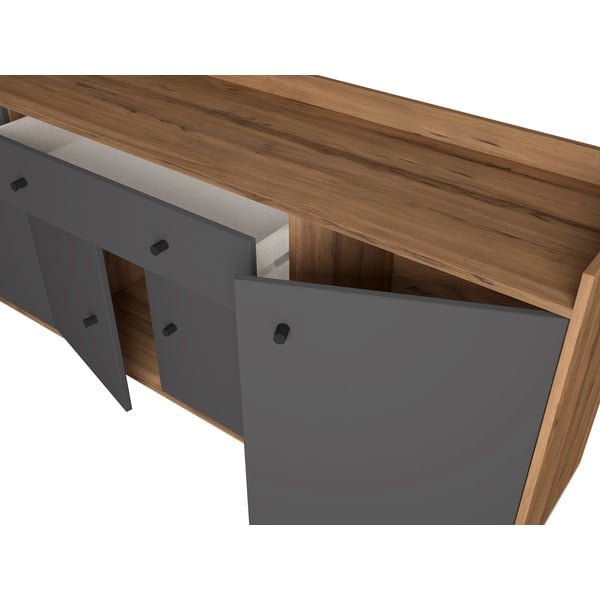 Szürke alacsony komód diófa dekorral 180x84 cm Malta - Marckeric-image-4