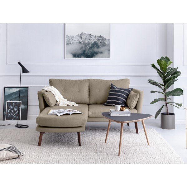 Elena sötétbézs háromszemélyes kanapé, fekvőfotellel a bal oldalon - Mazzini Sofas-image-1