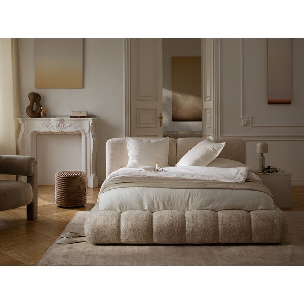 Szürke kárpitozott ágyneműtartós franciaágy ágyráccsal 200x200 cm Solange – Micadoni -image-1