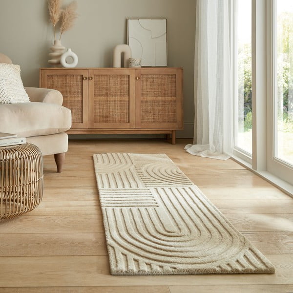 Bézs gyapjú futószőnyeg 60x230 cm Zen Garden - Flair Rugs-image-1
