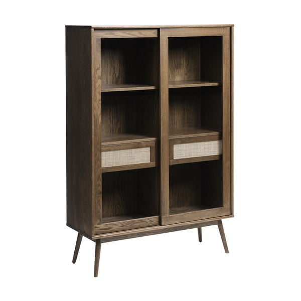 Sötétbarna tálalószekrény tolóajtóval, tölgyfa dekorral 110x160 cm Barrali – Unique Furniture-image-2