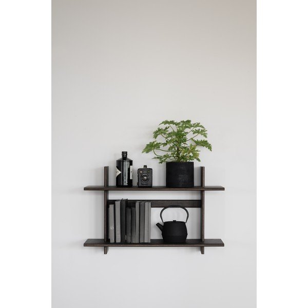 Sötét natúr színű többszintes fali polc tölgyfa dekorral 75 cm Westlock – Rowico-image-1