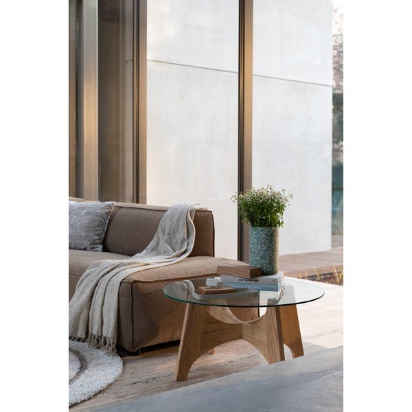 Natúr színű kerek dohányzóasztal üveg asztallappal ø 80 cm Kobe – Zuiver-image-1