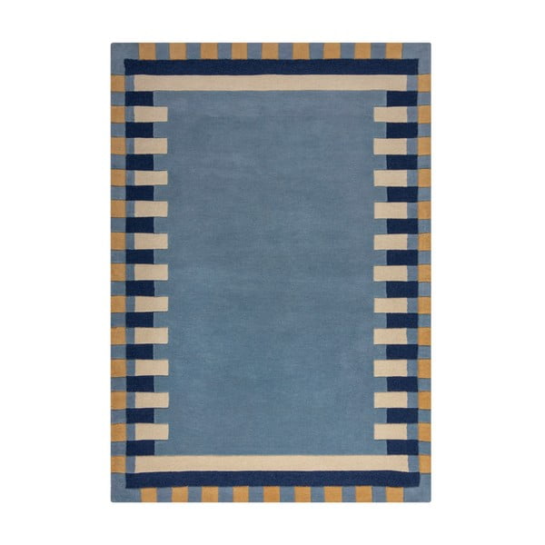 Kék kézi szövésű gyapjú szőnyeg 120x170 cm Kai Wool Border – Flair Rugs