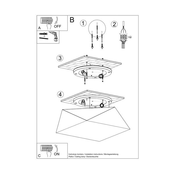 Fekete mennyezeti lámpa 35x35 cm Koma – Sollux-image-3