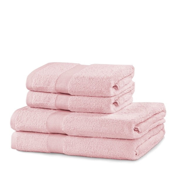 Világos rózsaszín frottír pamut törölköző és fürdőlepedő készlet 4 db-os Marina – DecoKing
