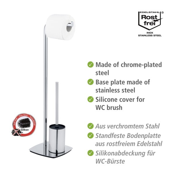 Rozsdamentes acél WC-papír tartó állvány WC-kefével Iria – Wenko-image-3