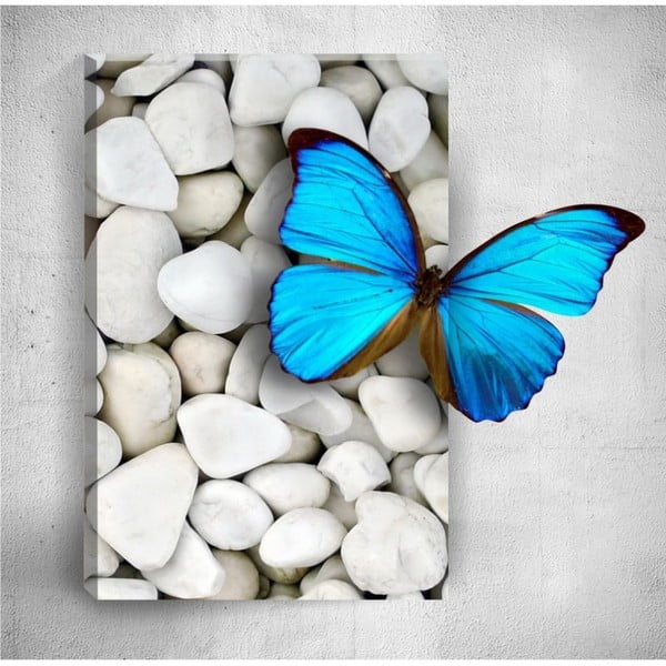 Blue Butterfly On Pebbles 3D fali kép, 40 x 60 cm - Mosticx
