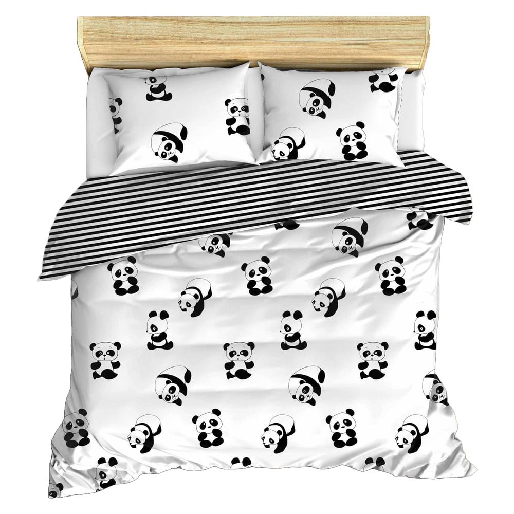 Fekete-fehér kétszemélyes gyerek ágyneműhuzat 200x200 cm Panda – Mijolnir