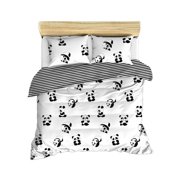 Fekete-fehér kétszemélyes gyerek ágyneműhuzat 200x200 cm Panda – Mijolnir