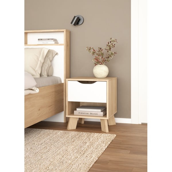 Fehér-natúr színű éjjeliszekrény Ikast – Tvilum-image-3