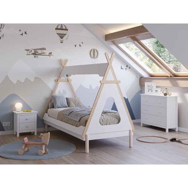 Fehér házikó alakú borovi fenyő gyerekágy 90x190 cm Nora – Marckeric-image-1