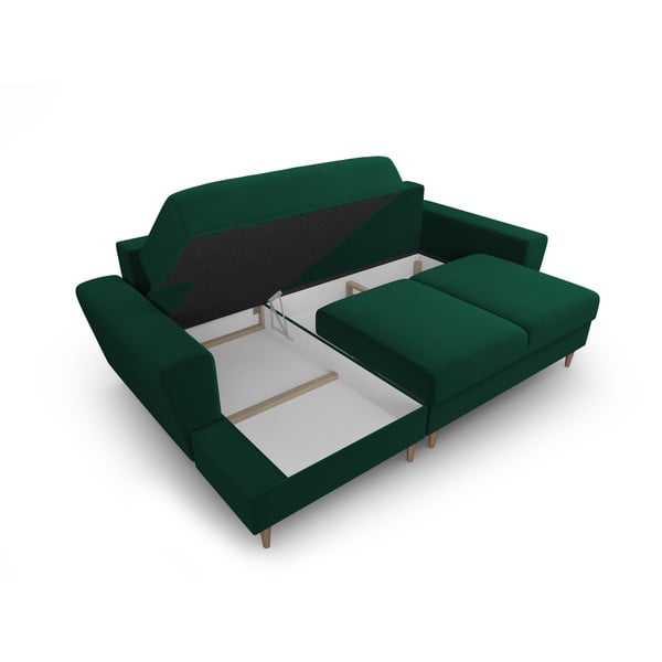 Zöld bársony kinyitható tárolóhelyes sarokkanapé (bal oldali-heverő résszel) Kyoto – Cosmopolitan Design-image-3