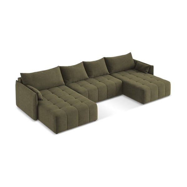 Khaki kinyitható-tárolóhelyes (U alakú) sarokkanapé Moku – Makamii-image-2