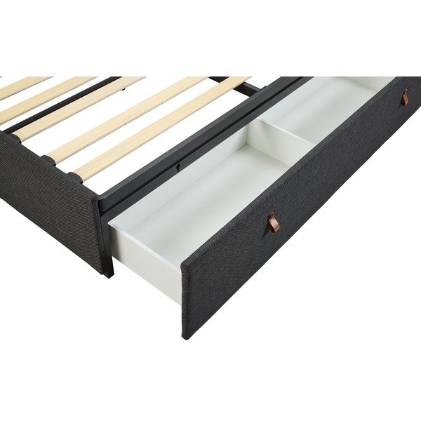 Sötétszürke kárpitozott ágyneműtartós franciaágy ágyráccsal 160x200 cm Calvi – Actona-image-4