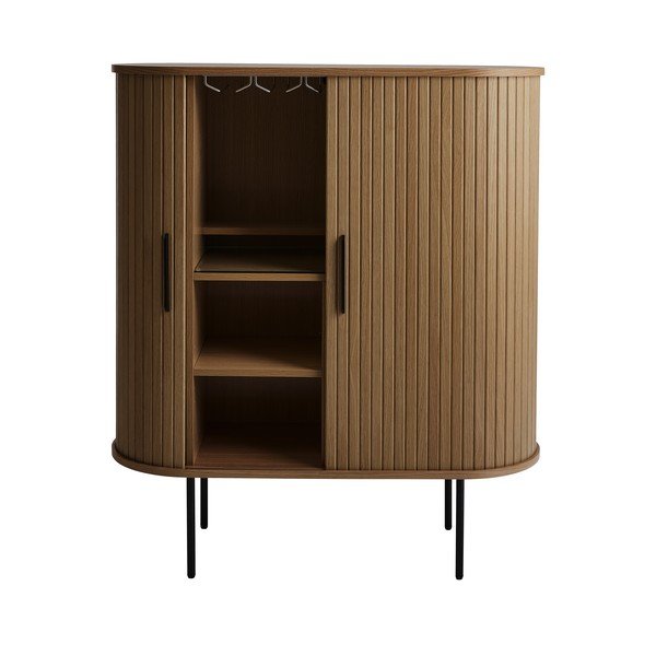 Barna bortartó szekrény tolóajtóval, tölgyfa dekorral 100x118x40 cm Nola – Unique Furniture-image-1