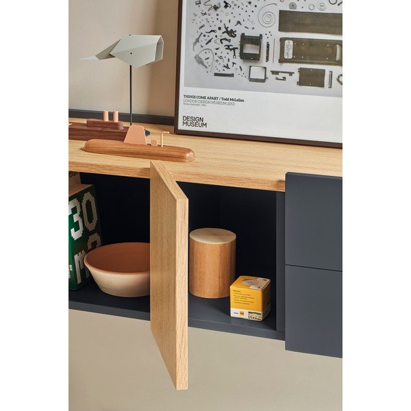 Antracitszürke-natúr színű alacsony komód tölgyfa dekorral 110x23 cm Otto – Teulat-image-1