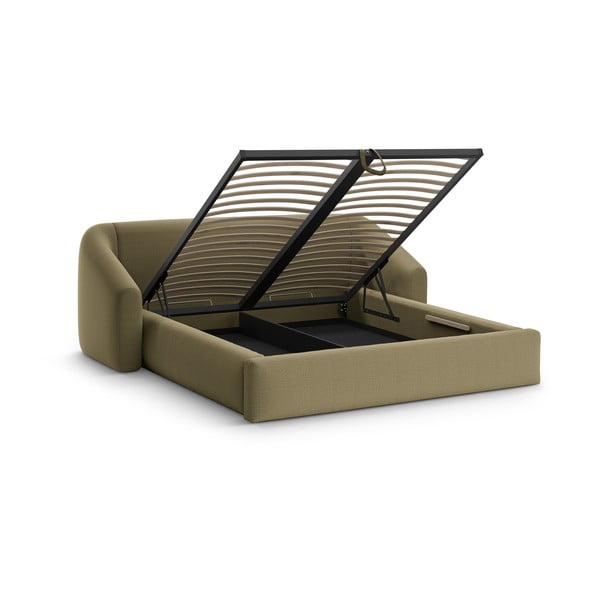 Zöld kárpitozott ágyneműtartós franciaágy ágyráccsal 160x200 cm Campi – Cosmopolitan Design-image-2