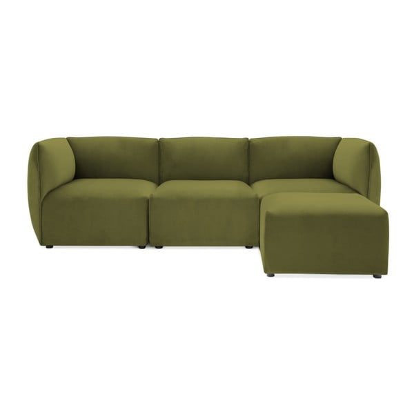 Velvet Cube olíva zöld 3 személyes moduláris kanapé lábtartóval - Vivonita