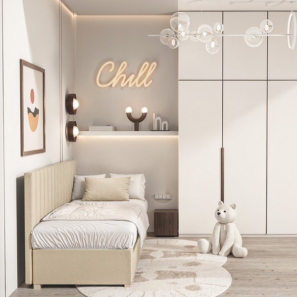 Bézs ágyneműtartós gyerekágy matraccal 90x200 cm Chill – Ghado-image-1