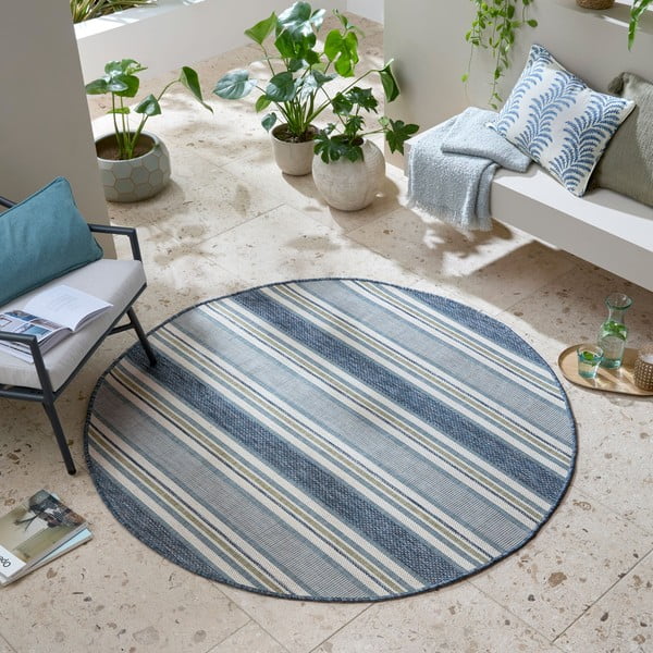 Kékeszöld kerek kültéri-beltéri szőnyeg ø 160 cm Roma Stripe – Flair Rugs-image-1